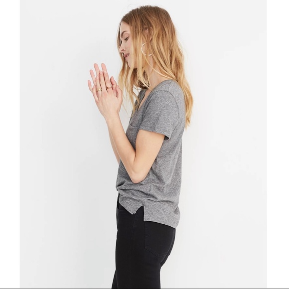 NEW MADEWELL GREY COTTON V-NECK POCKET T-SHIRT - Picture 5 of 7